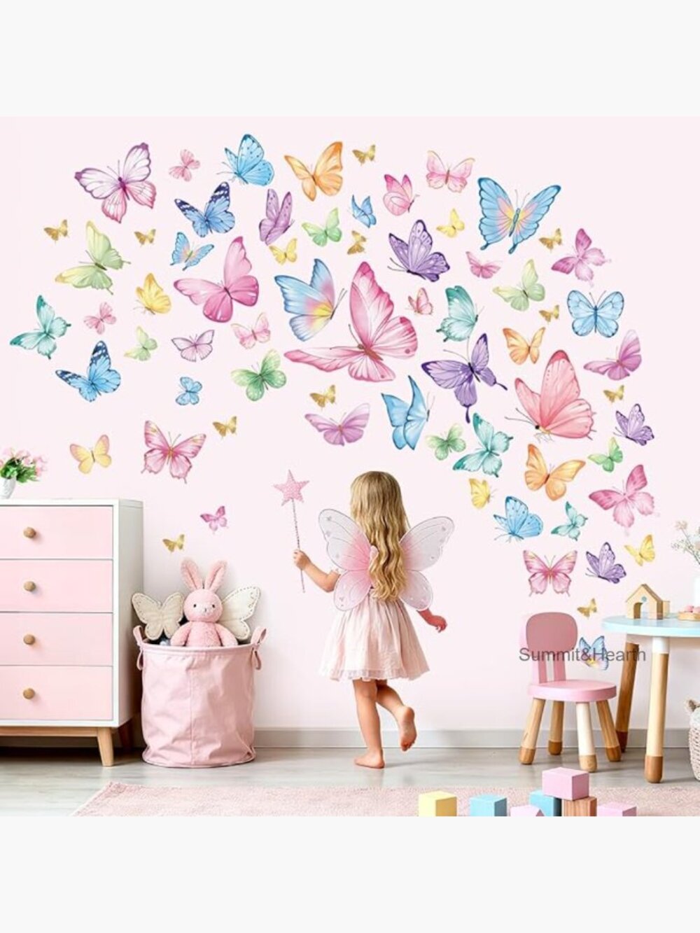 Watercolor Butterfly Wall Decals, 9 Sheets, Peel & Stick, PVC Matte Material